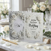 White Faux Bas Relief Floral Wedding Invitation