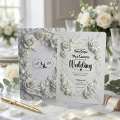 White Faux Bas Relief Floral Wedding Invitation