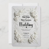White Faux Bas Relief Floral Wedding Invitation (Devant)