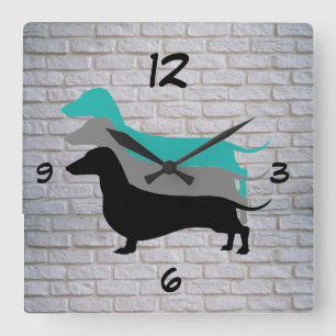 White Faux Brick Dachshund Silhouette Wall klok