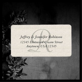 White Faux Burlap Grey Monogram Return Address Etiket