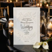 White Faux Embossed Floral Relief Formal Wedding Kaart