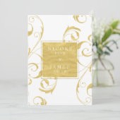 White & Faux Gold Floral Swirl Elegant Wedding Kaart (Staand voorkant)