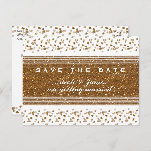 White Faux pensed Gold Save the Date Briefkaart (Voorkant / Achterkant)