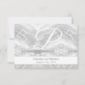 White Faux-Satin Monogrammed Response Kaart (Achterkant)