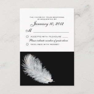 White Feather Black RSVP Custom Kaartje