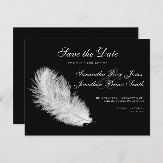 White Feather Black Save the Date (Voorkant / Achterkant)