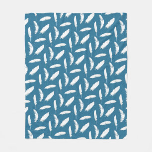 White Feather Print op Denim Blue Fleece Blanket Deken