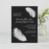 White Feathers Black Wedding Invitation Kaart (Staand voorkant)