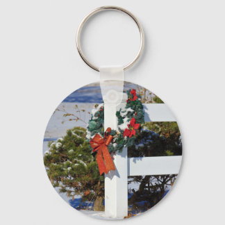 White Fence (witte omheining) met een rood lintje  Sleutelhanger