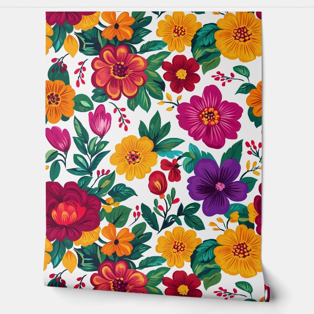 White Fiesta Floral Extravaganza Behang (Afrollen)