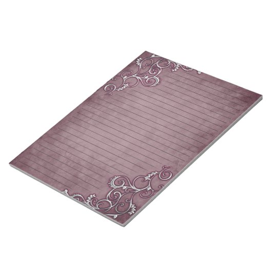 White Filigree on Distsed Burgundy-gelinkt papier Notitieblok (Schuin)