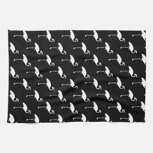 White Flamingo Tropical Flamingos Black Background Theedoek (Horizontaal)