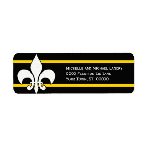 White Fleur de Lis on Black met Gold Stripes Etiket