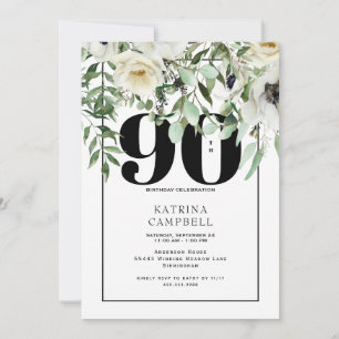 White Floral 90e anniversaire de fête Invitation