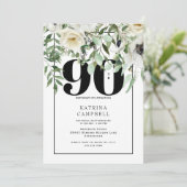 White Floral 90e anniversaire de fête Invitation (Debout devant)