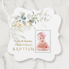 White Floral Airy Greenery Girl Photo Baptisme Bedankjes Labels