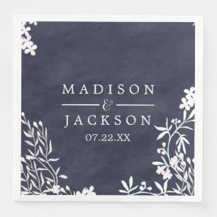 White Floral Any Color Waterverf Wedding Monogram Servetten