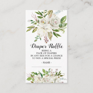 White Floral Baby shower Luier Raffle Ticket Informatiekaartje