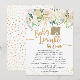 White Floral Baby Sprinkle door ZOOM baby shower Kaart
