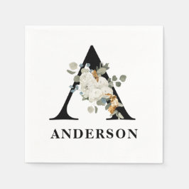 White Floral Black Monogram A Servet