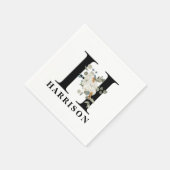 White Floral Black Monogram H Servet (Hoek)