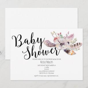 White Floral Boho Chic Baby Shower Invitaties Kaart