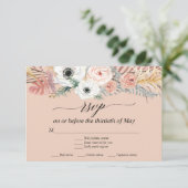 White Floral Boho Pampas Grass Tropical Palm RSVP (Staand voorkant)