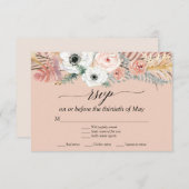 White Floral Boho Pampas Grass Tropical Palm RSVP (Voorkant / Achterkant)