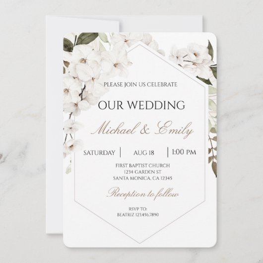 White Floral Boho Wedding Invitation (Devant)