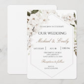 White Floral Boho Wedding Invitation Kaart (Voorkant / Achterkant)