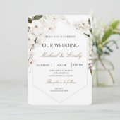 White Floral Boho Wedding Invitation Kaart (Staand voorkant)