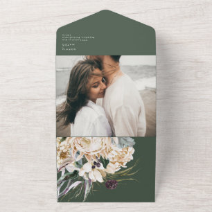 White Floral Bouquet Green Photo Seal and Send All In One Uitnodiging