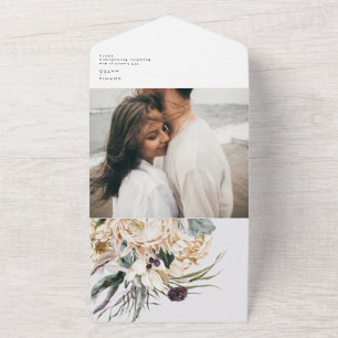 White Floral Bouquet Photo Seal and Send All In One Uitnodiging