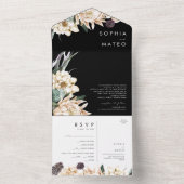 White Floral Bouquet | Zwarte zegels en verzending All In One Uitnodiging (Binnen)