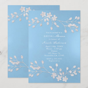 White Floral Branch Blue Bridal Shower-uitnodiging Kaart