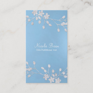 White Floral Branch Winter Blue Elegant Chic Visitekaartje