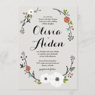 White Floral Branch Wreath | Weddenschap Kaart