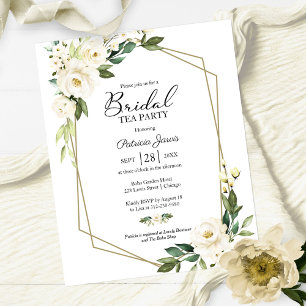 White Floral Bridal Tea Party Budget Uitnodiging