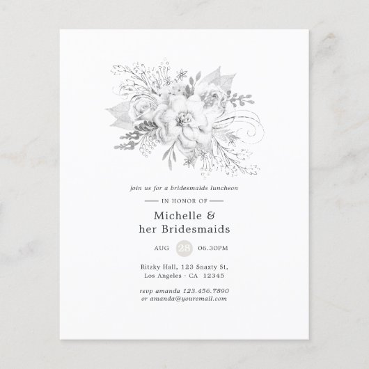 White Floral Bridesmaids Luncheon Invitation Flyer (Voorkant)