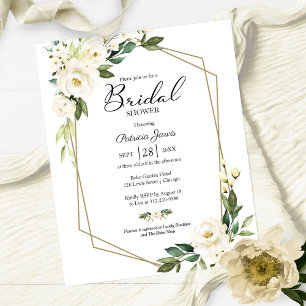 White Floral Budget Bridal Shower Uitnodiging