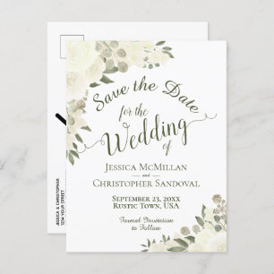White Floral Calligraphy Wedding Save the Date Aankondigingskaart