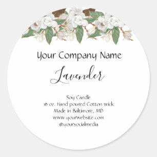 White Floral Candle Label