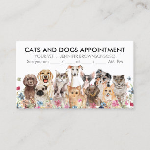 White Floral Cats and Dogs Illustrated Visitekaartje