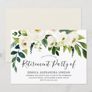 White Floral Cream Beauful Retirement Party Kaart