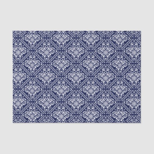 White Floral Damascus & Blue Background Tissuepapier (Voorkant)
