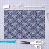 White Floral Damascus & Blue Background Tissuepapier (Craft)