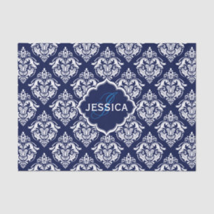 White Floral Damascus & Blue Background Tissuepapier