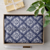 White Floral Damascus & Blue Background Tissuepapier (Geschenk)
