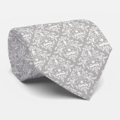 White Floral Damask over Light Grey Background Stropdas (Opgerold)